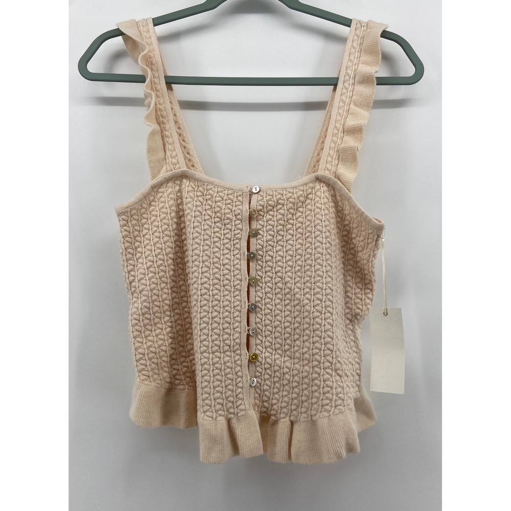Ritual Womens Cream Knit Ruffled Babydoll Camisole Tank Top Large NWT